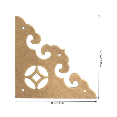 Brass Corner Protectors 4 Pack Heavy Duty Golden Edge Guards ornamental design with dimensions for boxes and closets