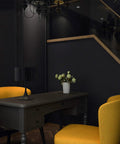 Interior with dark walls and furniture, highlighting Peel And Stick Matte White Wallpaper For Walls And Furniture Self Adhesive White Contact Paper Removable Waterproof Easy DIY Kitchen Countertop Cabinet Wardrobe Makeover No Glue Required.