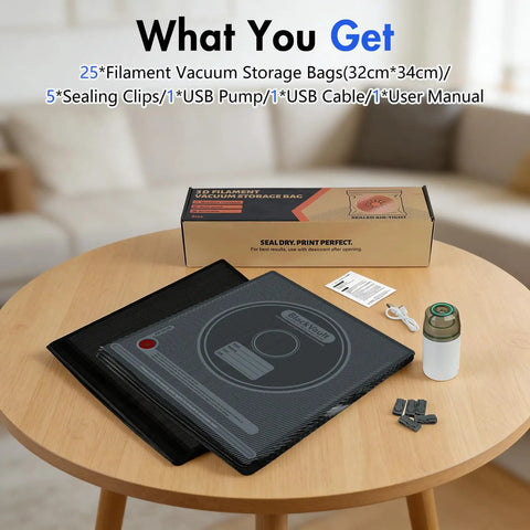 Reusable Vacuum Storage Bags For 3D Filament Top Tier Kit With Hand Pump And Clips Heavy Duty Moisture Proof Light Blocking Seal Keeps Your Material Stash Locked Down Dry As A Bone And Ready For Every Print Job Ahead
