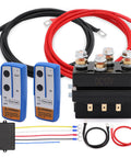 Beefy 12V 250A Winch Solenoid Relay Contactor With 2 Pieces Wireless Remote Controller Kit And 4 Pieces Pre Wires For 2000 To 5000 Lbs ATV UTV Truck Winches DPDT 2NO 2NC Intermittent Duty Weatherproof 150 Ft Range, black relay and cables