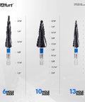 Pro Grade M35 Cobalt Step Drill Bit Set With CBN Ground And AlTiN Coating, One Quarter Inch Hex Shank, 6, 10, 13 Steps