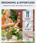 Woman using 6.5 Inch Garden Trimming Scissors with Nonstick Sharp Blade and Ergonomic Grip for comfortable pruning.