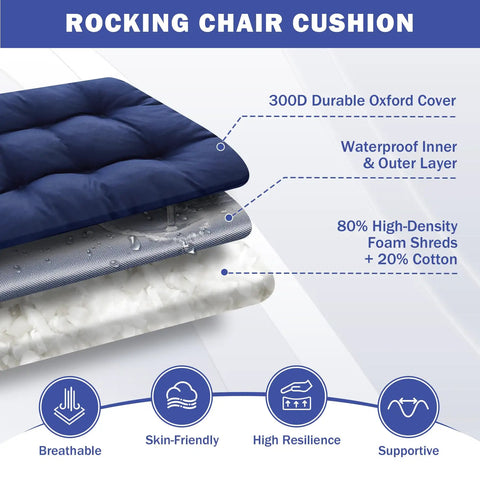 Diagram of Rocking Chair Cushions Set Navy Blue Tufted Waterproof Fade Resistant Indoor Outdoor Cushions With Ties showing layers.
