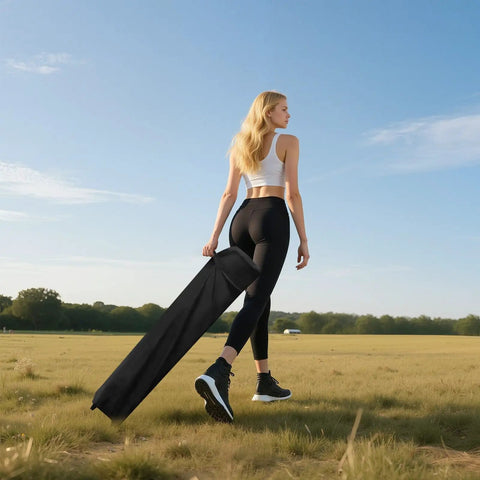 Person walking on grass, carrying black roller bag, representing 10x10 Pop Up Canopy Tent With One Button Push Setup Heavy Duty Outdoor Shelter