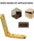 Durable Zinc Alloy 90 Degree Hinges For Wooden Boxes And Jewelry Cases With Soft Close Great For Cabinet Hardware And Miniature Furniture Diy Projects Desk Or Table Enthusiasts Antique Style Folding Hinge Set Coheali 10 Pack shown in gold finish with applications.