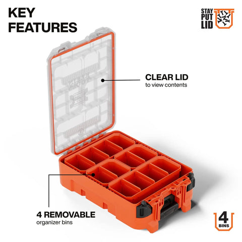 Modbox Tall Compartment Box With 10 Compartments And 4 Removable Bins Clear Lid Stackable Pro Grade Small Parts Organizer open