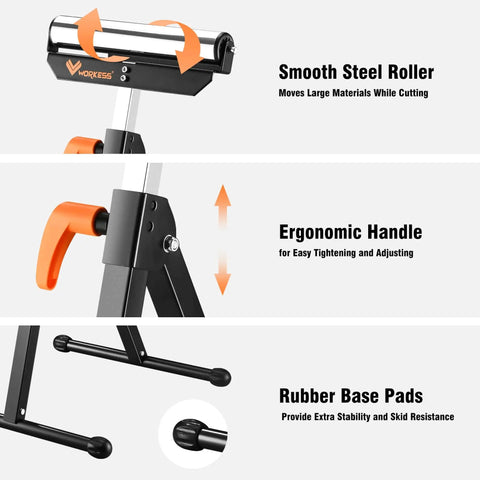 Roller Support Stand Twin Pack With 132 Lb Capacity Each, Heavy Duty Steel Roll Stand With Adjustable Height for workshop use