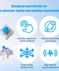 Fifty Pack 3 Pin Blue Clicky Mechanical Keyboard Switches For Typing And Gaming With 50gf Actuation Crisp Audible Feedback 2.2mm Actuation Point 4mm Travel Distance Durable Build For Tactile Lovers, blue switch close-up