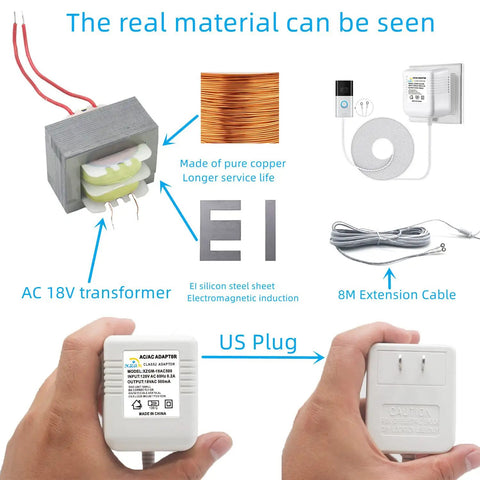 Long Lasting Plug In 18V 500mA Video Doorbell Power Adapter With 315 Inch Cable Quiet Transformer parts diagram