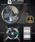 Gable Mount Attic Ventilator Fan With Auto Thermostat 2339 CFM for Large Attics, 14 Inch Steel Prop, Galvanized Housing