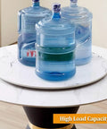 Kickass Lazy Susan Turntable For Dining Tables Featuring Smooth Spinning Motion And Top Tier Marble Look Serving Tray with water jugs.