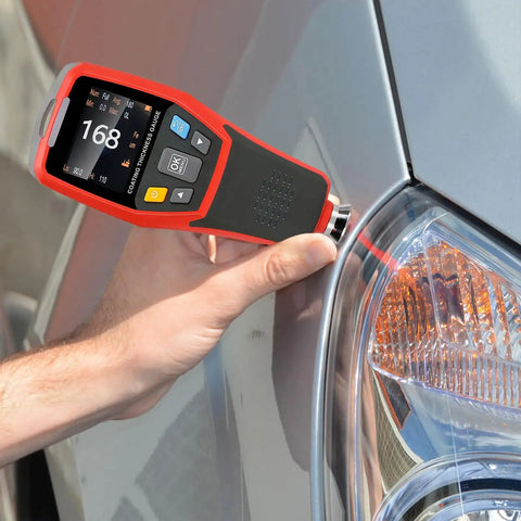 Must-Have Paint Thickness Gauge For Cars With Auto Rotating Display And Ferrous And Non Ferrous Substrate Recognition, 1250 Micron Range And 0.1 Micron Resolution, Zero And Two Point Calibration, Custom High Low Alarms used on car panel