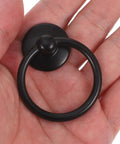 Six Piece Vintage Drop Ring Drawer Pulls For Dressers And Cabinets With Retro Old School Cool Black Zinc Alloy Handles in hand