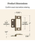 Beefy Antique Brass Non Mortise Cabinet Door Hinge Set Featuring Pro Grade Steel Build For Furniture Hardware And Smooth As Butter Swinging Action Pack Of Four Pieces dimensions showing 2 inch plate and 3/4 inch centers.