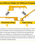 Built Like A Tank Forklift Telescopic Boom 3 Ton 12.8 Ft Extension Rack shown in horizontal and tilted lifting states for versatile use.