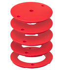 Five Pack Locking Reducer Rings For Router Plate Upgrade Professional Grade red composite rings stacked for precise fit in woodshop.