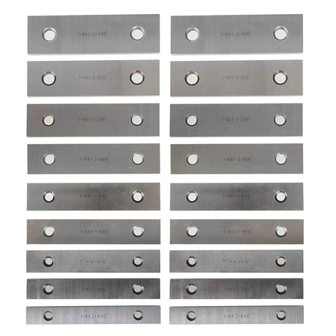 Nine Piece Hardened Steel Parallel Set One Quarter Inch Thick Six Inch Long With Two Holes Pro Grade Machinist Clamping Tool For Drilling Milling Boring And Assembly Gages From Three Quarter Inch To One And Three Quarter Inch