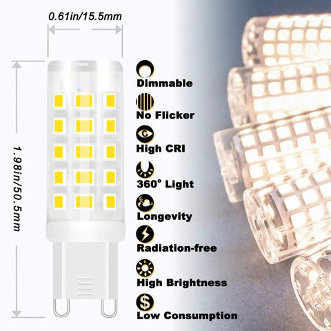 G9 LED Bulbs Dimmable 3W Replacement For 20W To 30W Halogen 4000K Natural White AC120V T4 Clear Bi Pin 360 Degree 300LM