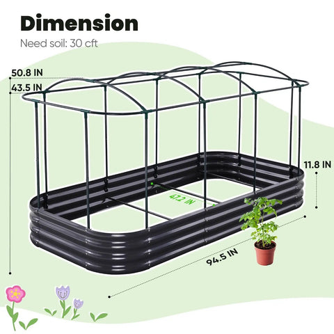 Raised Garden Bed With Cover Easy Care Galvanized Oval Planter Box For Outdoor Gardening Vegetables And Flowers 94.5x47.2x11.8 Inches Clear PVC Dome Extends Growing Season All Season