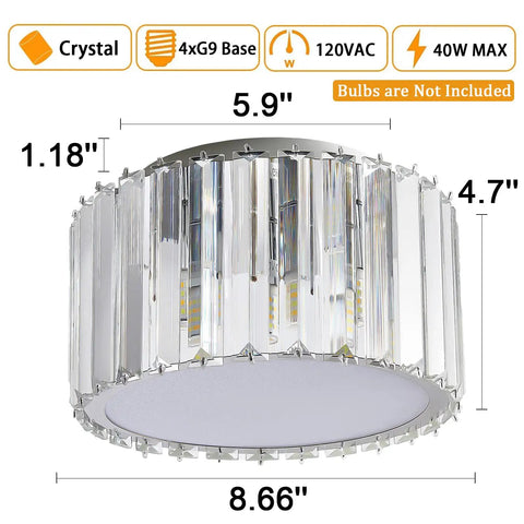 Mini Flush Mount Crystal Chandelier Ceiling Light with G9 Socket for Hallways and Bathrooms, 5.89 inch height by 8.66 inch width