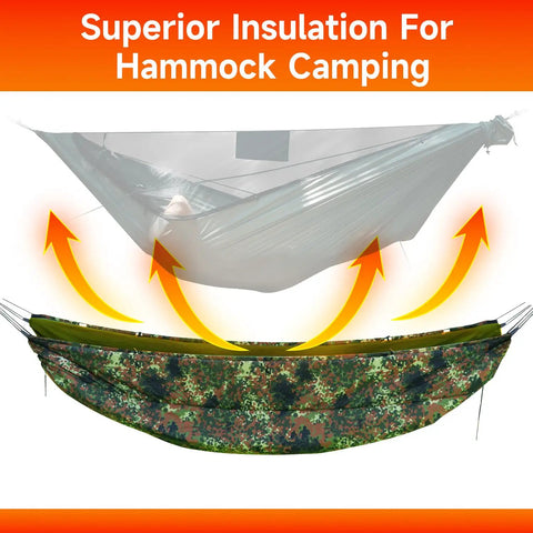 Ultralight 4 Season Hammock Underquilt for Camping and Backpacking Insulated Portable Underquilt with Camouflage 40D Polyester