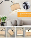 Slick Arc LED Floor Lamp With Marble Base For Living Room Rotatable Hanging Light Adjustable Arc Design Beige Linen Shade