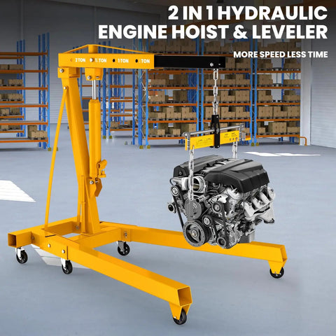 No Nonsense Heavy Duty Folding Engine Hoist Cherry Picker Featuring A Massive 59 Inch Boom And Rock Solid Hydraulic Lifting Gear in workshop.