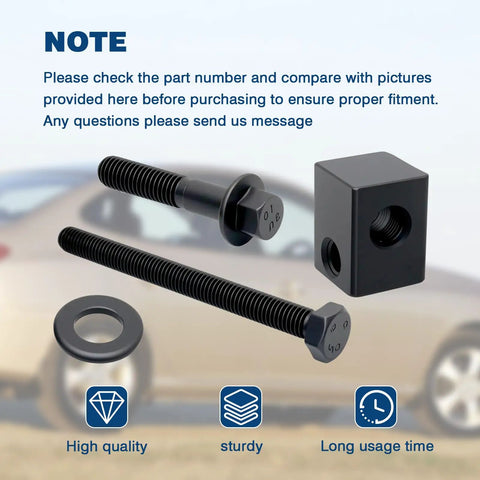 Heavy Duty Alternator Pump Pulley Adjuster Kit With Belt Tensioner Replacement Bolt Set No Sweat Installation showing bolts and washer.
