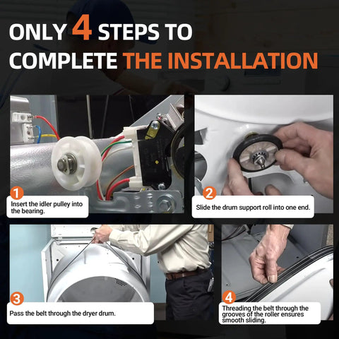 Durable Dryer Repair Kit For LG And Kenmore Includes 4581EL2002C Drum Roller Assembly, step-by-step installation guide