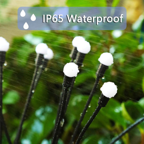 Close-up of Solar Garden Lights Outdoor 4 Pack Firefly Swaying Lights Waterproof Garden Decor demonstrating IP65 waterproof feature.
