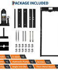Package included with Badass 12 Ton H Frame Hydraulic Shop Press, featuring hydraulic pump, frame, handle, and accessories.