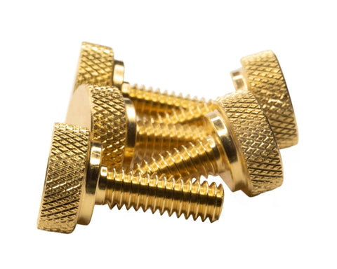 American Made 1/4-20 Brass Thumb Screws With Knurled Diagonal Grip, 3/4 Inch Thread Length, No Burrs, Durable Five Pack