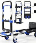 3 In 1 Folding Hand Truck With 500lbs Capacity, Convertible Dolly Cart On Wheels, Heavy Duty Moving Cart, Blue