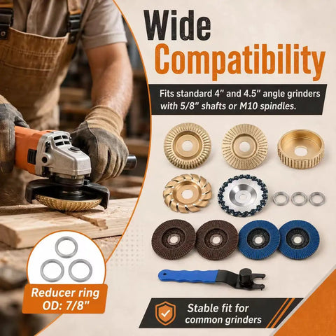 14 Piece Wood Carving Disc Set For Angle Grinder Pro Grade Heavy Duty Complete Woodworking Kit With 4 Upgraded Wheels display