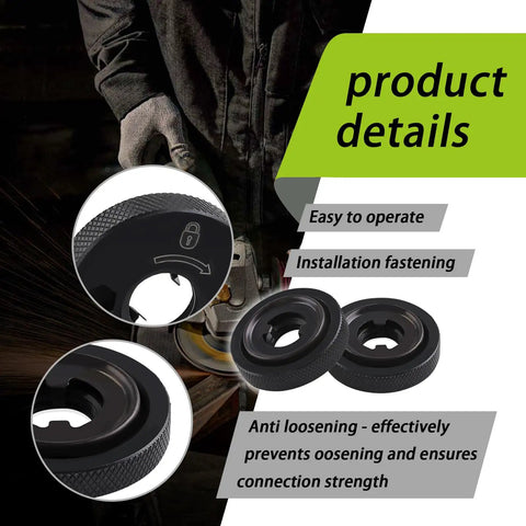 Heavy Duty Angle Grinder Flanged Hex Nut Two Pack Straight Up Lockdown Fit Replacement Threaded Hardware Compatible With DWE And DCG Type One Grinders displayed with installation features and anti-loosening design