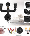 Retro Industrial Wall Lamp Sconce With Two Lights Vintage Water Pipe Design installation guide and components