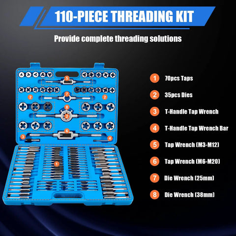 Pro Grade All In One Metric Tap And Die Set Kit With Storage Case M2 To M18 Thread Repair with taps, dies, wrenches in case