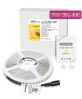 Warm White LED Strip Light 2700K 24V High CRI 95 Easy Install IP30 25ft Spool with user guide and connector clips shown
