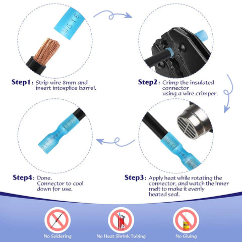 Step-by-step guide for Waterproof Marine Grade Heat Shrink Wire Connector Kit with tinned copper terminals 22 to 10 AWG
