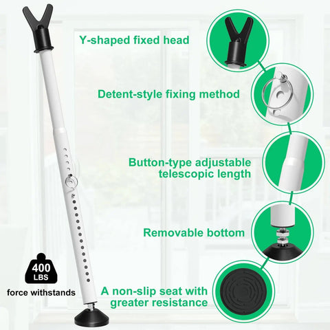 Adjustable Security Door Stop Bar With Interchangeable Caps And Rubber Tips, Sliding Glass Door Lock in white