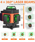 High Precision Laser Level With 72 Inch Tripod And 16 Line 360 Degree Coverage Self Leveling Green Laser With Remote Control, Dual Batteries, And Carry Bag For Construction, Tiling, And Home Renovation, 4x360° beams