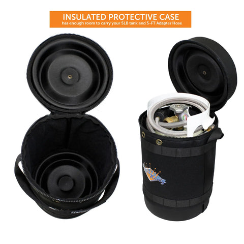 Open insulated protective carry case for Gas Hauler Pro Kit For Camping And Outdoor Adventures, 5Lb Propane Tank inside