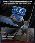Retractable 4 In 1 USB C Car Charger With Dual Cables 69W Fast Charging, voltage display showing 13.6V