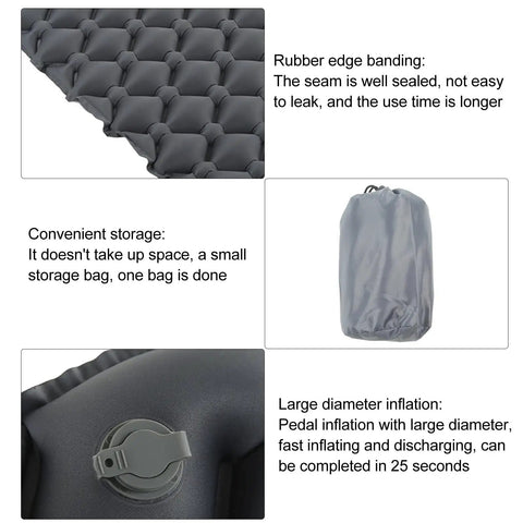 Inflatable Camping Sleeping Pad With Pillow For Backpacking Damp Proof TPU Construction Quick Inflation By Mouth Or Pump Durable Seams Compact Roll Up Bed Pad For Outdoor Sleep with storage bag and valve