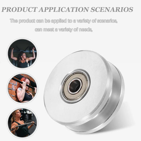 Beefy Aluminum U Groove Pulley Wheel With Double Bearing Silent Roller For Home Gym And Cable Pulley System High Efficiency Smooth Quiet Operation Fitness Equipment Accessory For Strength Training silver pulley wheel with dual bearing, used in home gym cable exercises