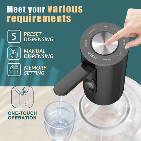 Top view of Foldable Water Dispenser Pump For 5 Gallon Bottles, showing control dial and features for camping and home office use.