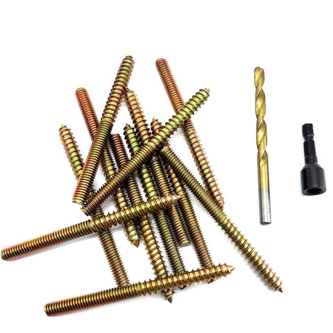 12 Pack 5/16-18 X 4 Inch Hanger Bolts With Alloy Steel Driver And HSS Twist Drill on white background