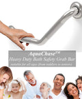 Angled Wall Mount Grab Bar 1 1/4 Inch with Knurled Grip for Stud Installation held by a hand, brushed nickel finish.