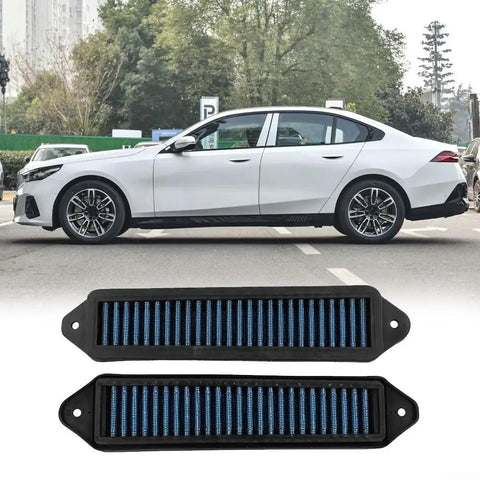 Blue hood scoop filters compatible with 3 Series E90 E92 E93 and X1, durable design with high airflow for engine cooling.