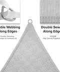 Triangle Sun Shade Sail 6 Feet By 6 Feet By 6 Feet Outdoor UV Blocking Canopy, light gray HDPE fabric, edge detail shown